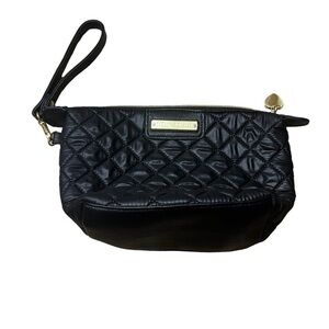 BETSEY JOHNSON Quilted Cosmetic Case in Classic Black w/ Pink Roses Lining